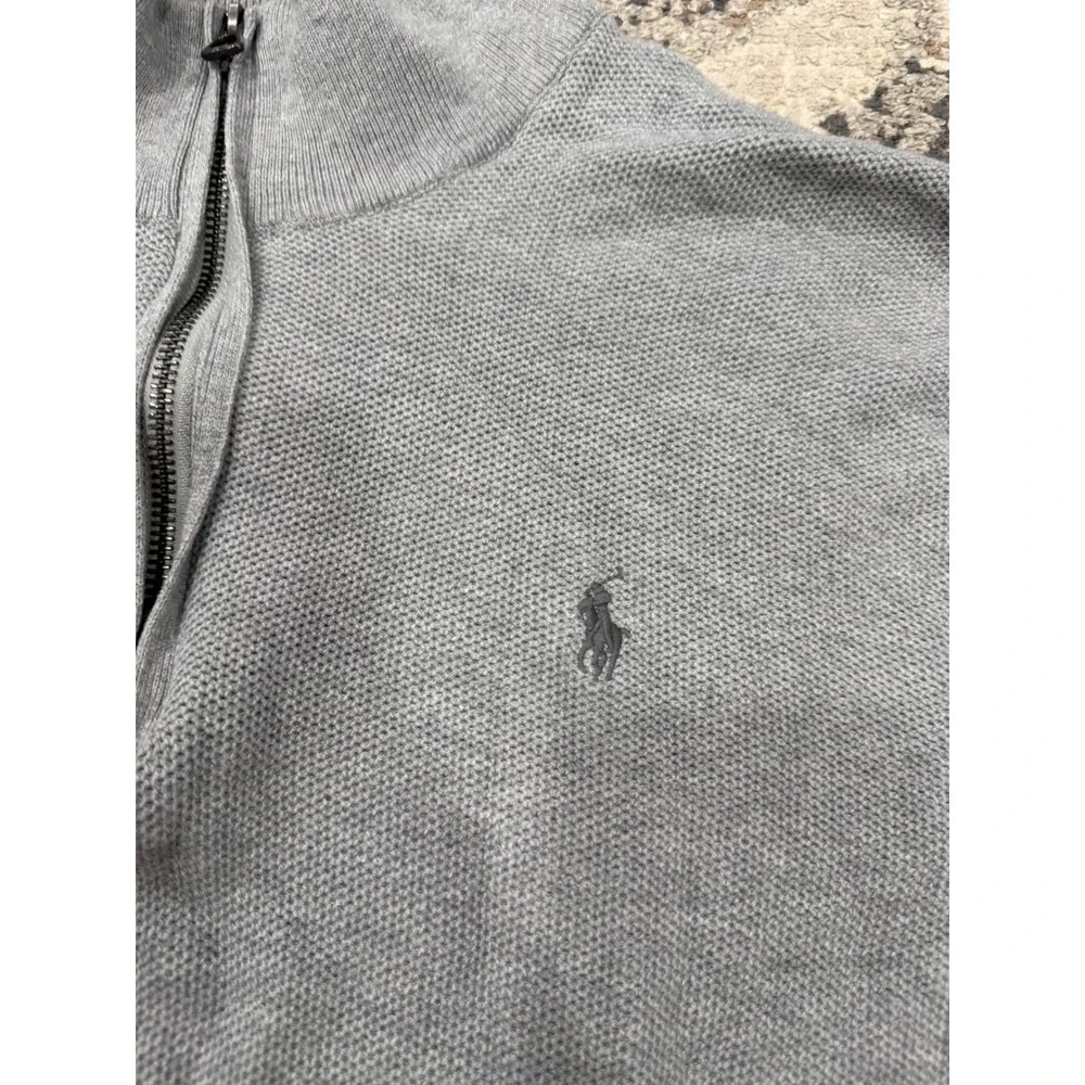Polo Ralph Lauren Mens Grey Pima Cotton Quarter Zip Sweater Large Mock Neck